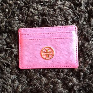pink tory burch card holder
